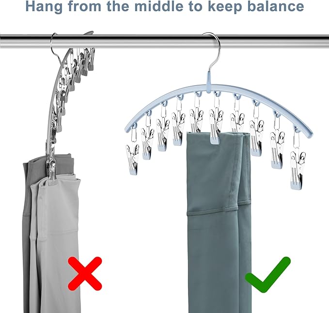 Volnamal Legging Organizer for Closet, Metal Yoga Pants Hanger w/Rubber Coated 4 Pack w/10 Clips Hold 40 Leggings, Hangers Sp