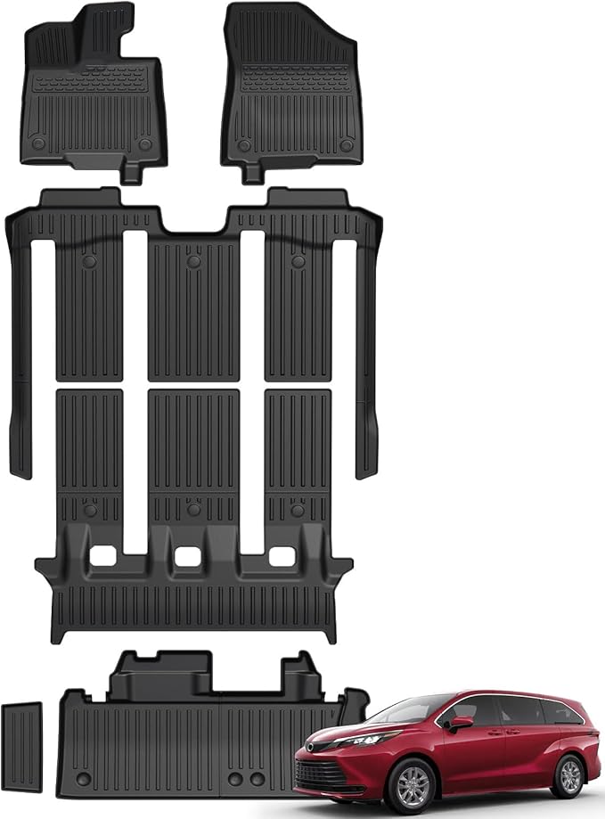 Floor Mats for Toyota Sienna 2021-2026, All Weather Floor Mats Lower Trunk Cargo Liner Accessories, Full Coverage Set (Fit 7 Sests)