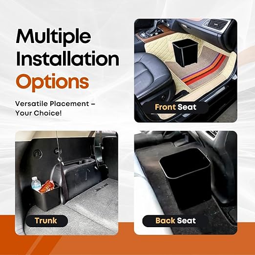 Car Trash Can Waterproof Vehicle Garbage Bin, Leakproof Anti Slip Floor Mat Clip Trash Bag Holder for Car, Truck, SUV, Van Portable Auto Trash Container with Stability Clips (Black, Small)