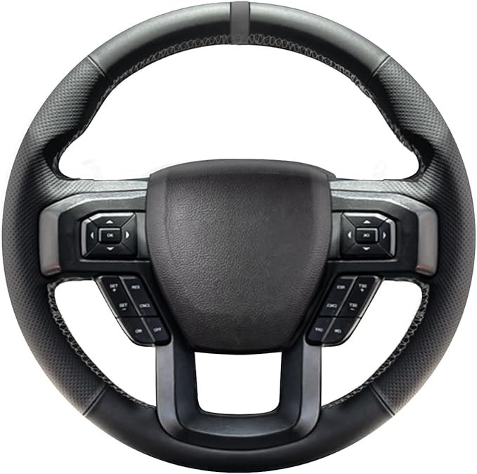 Belinous Leather Steering Wheel Cover Lace Up, Hand-Stitch on Wrap, Steering Wrap Compatible with Ford 2015-2020 F-150/2017-2021 F-250 F-350 F-450 F-550/2020-2021 F-600/2021 F-650 F-750 (Gray)