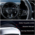 Black Leather Steering Wheel Cover Cowhide Wheel Cover Genuine Leather Steering Wheel Covers Universal Size L / 15.5inch (B-Black-L)