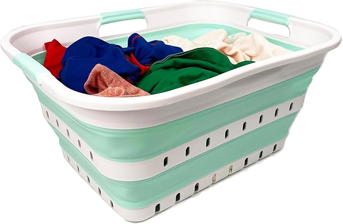 SAMMART 42L (11 gallon) Collapsible Plastic Laundry Basket - Foldable Pop Up Storage Container/Organizer - Space Saving Hampe
