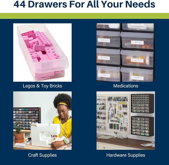 Akro-Mils 44-Drawer Plastic Drawer Storage Cabinet for Garage Organization, Bead Organizer, Building Bricks Storage, Teacher 