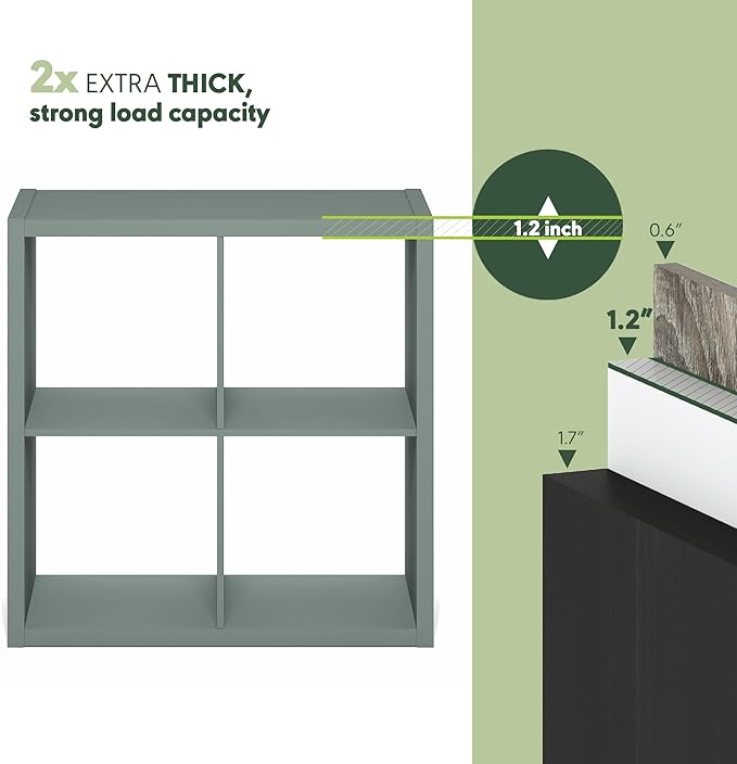 Furinno Cubicle Book Shelf, 4-Cube Bookshelf, Extra Thick Frame Reversible Bookcase with Open Back, 14.6" x 30" x 30", for Li