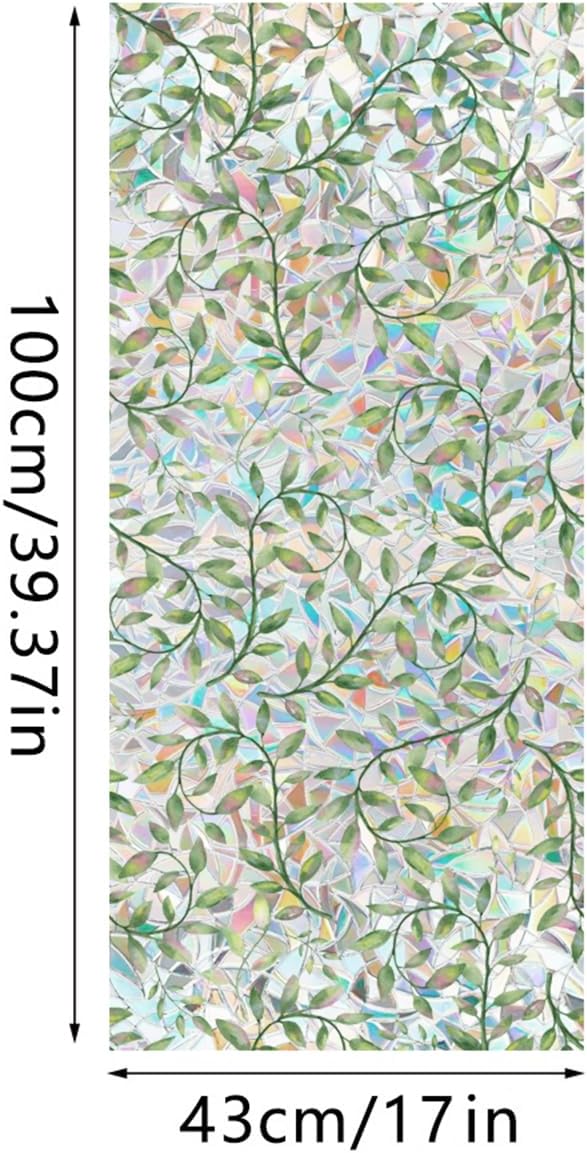 Niviy Leaf Rainbow Window Film, Stained Glass Window Film Glass Decals Static Cling Stickers, Windows Tint for Home Bathroom (16.93 x 39.37inch)