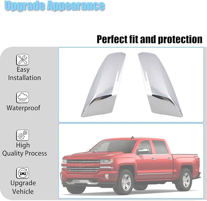 AUCERAMIC Chrome Top Half Mirror Cover Caps Fit for 2014-2018 Chevy Silverado 1500 2500HD 3500HD GMC Sierra 1500 2500HD 3500HD
