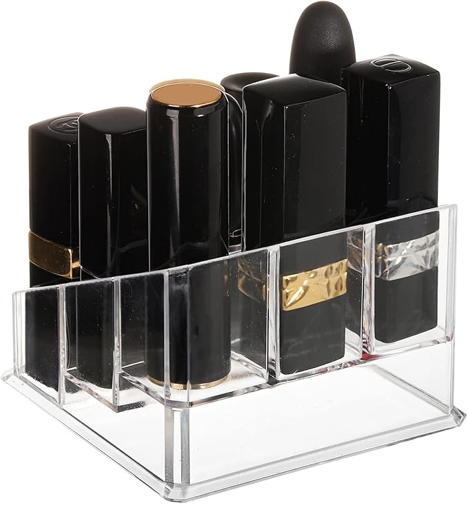 Foraineam 6 Pack Lipstick Holder Organizer, 9 Spaces Clear Lip Stick Storage Stand Container, Small Cosmetic Beauty Makeup Di
