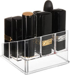 Foraineam 6 Pack Lipstick Holder Organizer, 9 Spaces Clear Lip Stick Storage Stand Container, Small Cosmetic Beauty Makeup Di