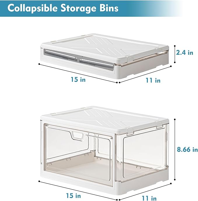 Kmiectse Clear Storage Bin with Lid 3 Pack 【Stackable & Sturdy】 Plastic Multifunctional Folding Storage Bins for Bedroom, Liv