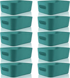 Zopeal Plastic Storage Bins 10 Pcs Green Pantry Organizer Bins Small Baskets Storage Containers for Home Kitchen (8 x 5.7 x 3