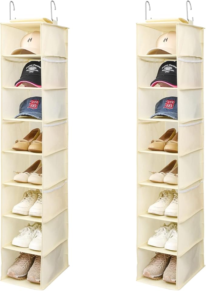 Berdeng Hanging Shoe Organizer for Closet with Side Mesh Pockets，Hat Racks for Baseball Caps，Shoe and Hat Holder & Storage，8-