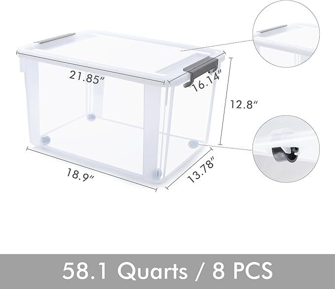 Citylife 58.1 QT Plastic Storage Bins with Latching Lids Stackable Storage Containers for Organizing Large Clear Storage Box 