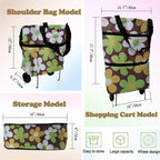 Collapsible Shopping Grocery Bag with Wheels Rolling Tote Bag with Wheels Large Reusable Shopping Bags Foldable Cart(Brown Flower,Large)