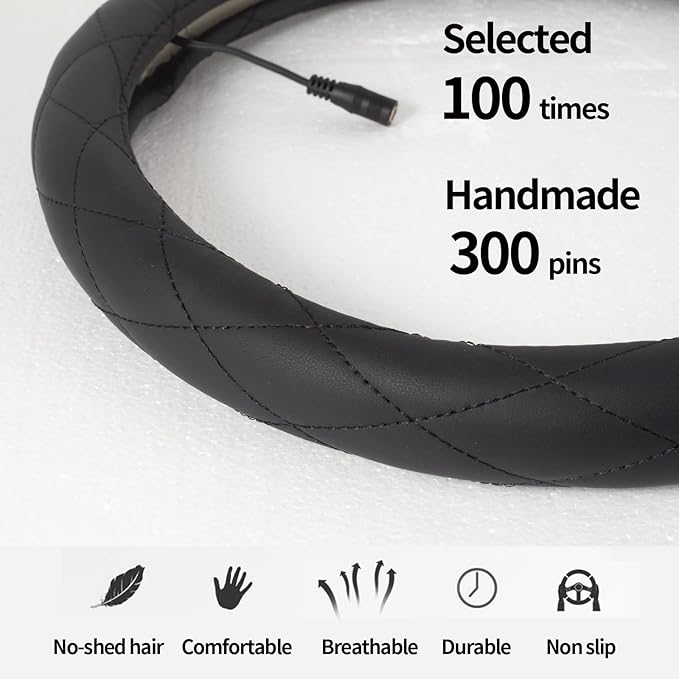 Heated Steering Wheel Cover - WARMITORY Luxury Steering Wheel Heater, 12V Quick Hand Warmer, 14.5-15 inches Outer Diameter for Standard-Size Car Steering Wheels(Leatheret PU)(Black)