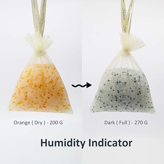 wisedry [ 5 LBS ] Silica Gel Beads Reusable Color Indicating Rechargeable Desiccant Bulk with 10 Pcs Organza Drawstring Bags