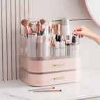 Makeup Organizer with Stackable Drawer, 360 Rotating Makeup Brush Holder, 11-inch Wide Large Cosmetic Display Case, Skincare 