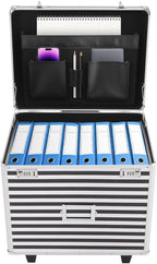 Locking File Box Aluminum Alloy Portable Storage Case with Telescopic Handle Mobile File Organizer with Combination Lock Roll