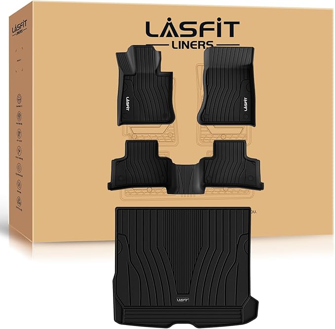 LASFIT Floor Mats & Cargo Mat for Mercedes Benz GLC SUV 2026 2025 2024 2023 GLC300 / GLC43 AMG (Not for Coupe & PHEV), All Weather TPE Car Mats for GLC 2023-2026 Floor Liners & Trunk Mat, Black