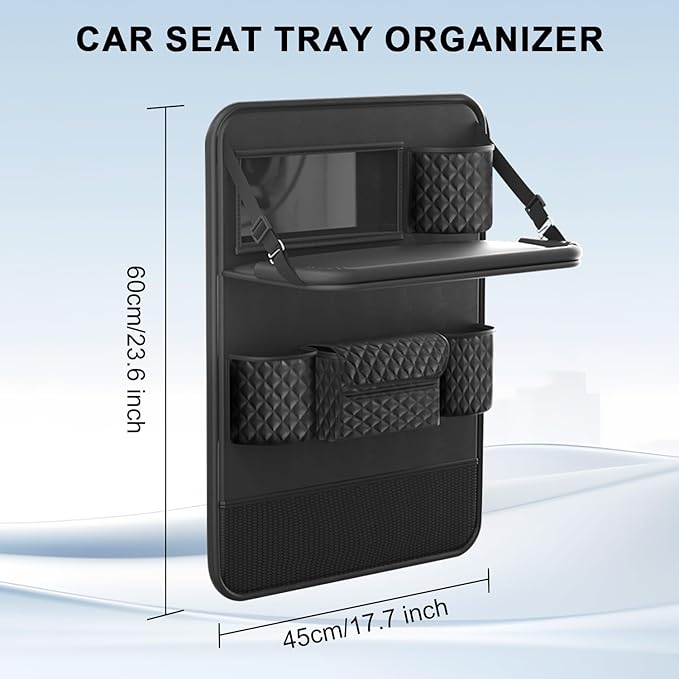 Universal Car Backseat Organizer with Tablet Holder & Foldable Tray - Heavy-Duty Kick Mats Seat Protector for Kids, Waterproof Multi-Pocket Storage for Road Trips, Cars, SUVs