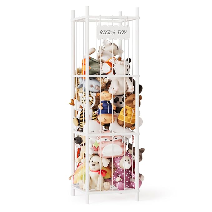SpaceAid Stuffed Animal Storage Organizer, Wood Animals Zoo Toy Plushies Storage Holder, Large Capacity Plush Toy Cage for Pl