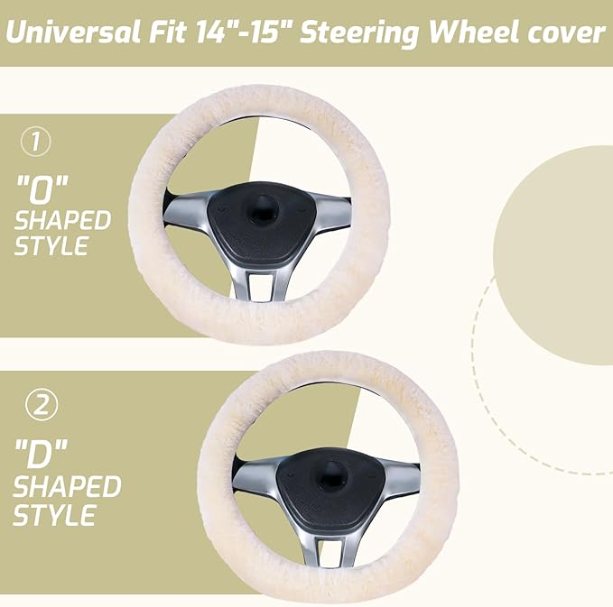 AEGIS Cover Sheepskin Steering Wheel Cover Premium Luxury AUS Genuine Merino Wool All-Season Non-Slip for Cars Fits 14.5-15.5" Wheels (Sand)