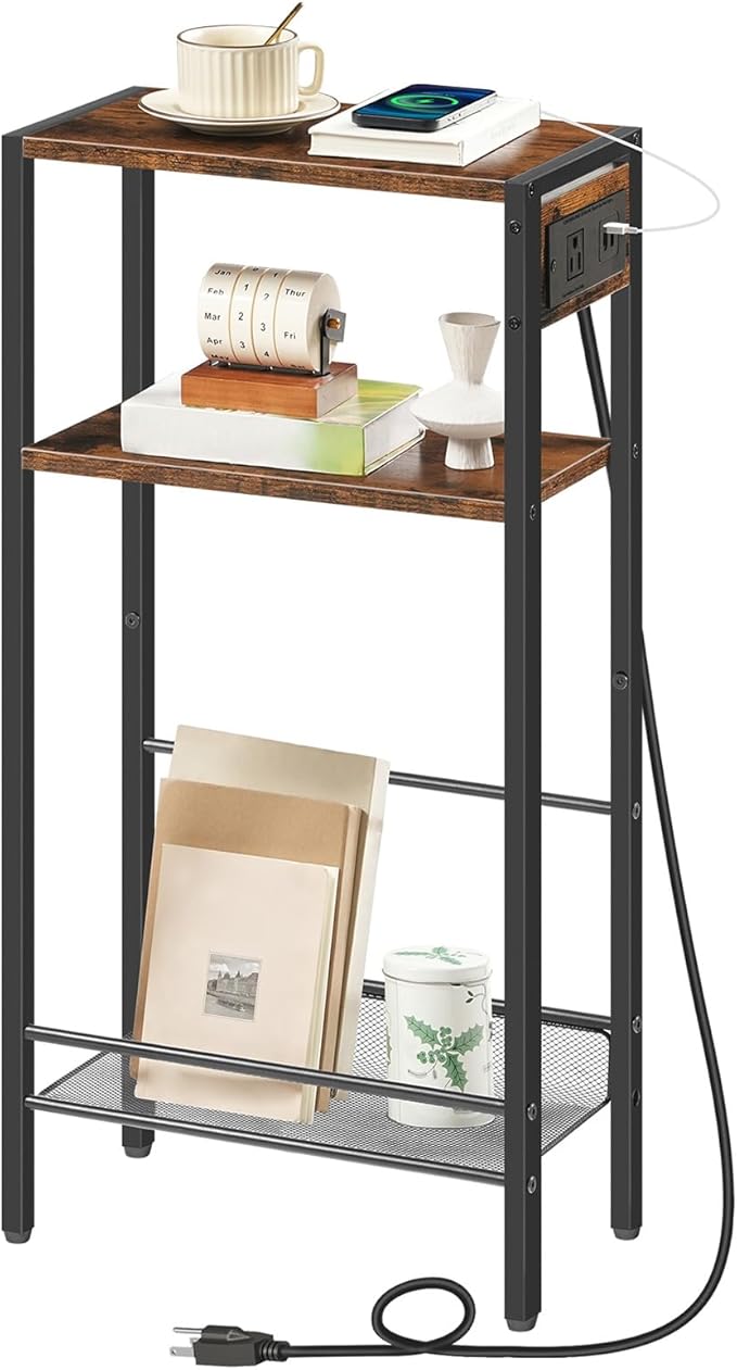 HOOBRO Floating Shelves and Console Table Bundle, Wall Mounted Shelf Set of 2, 15.7" Narrow Entryway Table with Charging Stat