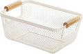 AJIODA Metal Mesh Steel Basket, Small Wire Storage Organizer Basket Multi-function Hanging Kitchen Basket with Wood Handle fo