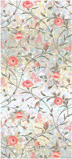 Retro Rose Window Privacy Film,Stained Glass Decals Red Rose Privacy Rainbow Decals Living Room Sun Blocking Decor Removable Static Cling Stickers,16.93x39.37inch