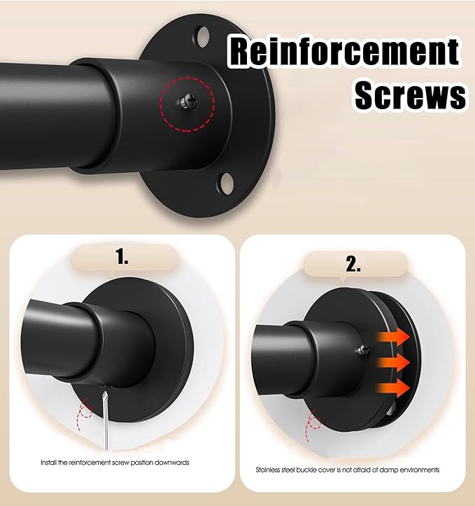 Closet Rod Heavy Duty Closet Poles for Hanging Clothes, Drilling Clothes Rail Extendable, Wall Mount Permanent Curtain Rods H