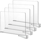 LikeU Acrylic Shelf Dividers for Closets,4 PCS Wood Shelf Dividers,Clear Shelf Separators,Perfect for Clothes Organizer and B
