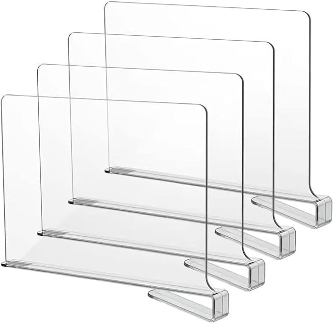 LikeU Acrylic Shelf Dividers for Closets,4 PCS Wood Shelf Dividers,Clear Shelf Separators,Perfect for Clothes Organizer and B