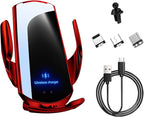 Wireless Car Charger, 15W Fast Charging Air Vent Mount Auto-Clamping Phone Holder, Automotive Electric Induction Charger 360° Rotating Magnetic Vent Mount Bracket for Smartphones (Red)