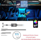 Interior Car LED Strip Lights for Tesla Model 3 Y 2021-2023, Plug-and-Play, 4 Footwell Light Ambient Light with Human Sensor, Center Console Dashboard Inside Car Lighting Decorations