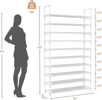 LANTEFUL Tall Shoe Rack 10 Tier Shoe Organizer Large Shoe Shelf with 18 Hooks Storage for 50 Pair Sneaker and Boot, Stackable