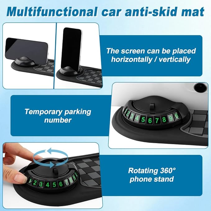 Multifunction Car Anti-Slip Mat, Car Dashboard Mobile Phone Holder, Anti Slip Mat Phone Holder and Temporary Parking Number P