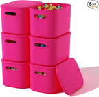 ORGIDOL 6 Pack Pink Storage Bins with Lids Stackable Storage Container for Organizing, Storage Boxes with Handle for Shelves,