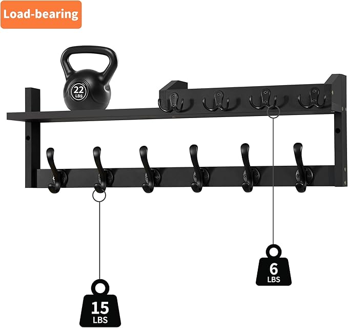 Coat Rack Wall Mount with Shelf, 27.5" Entryway Wall Hanging Shelf, Coat and Key Hanger with 10 Dual Hooks, Mail Organizer an