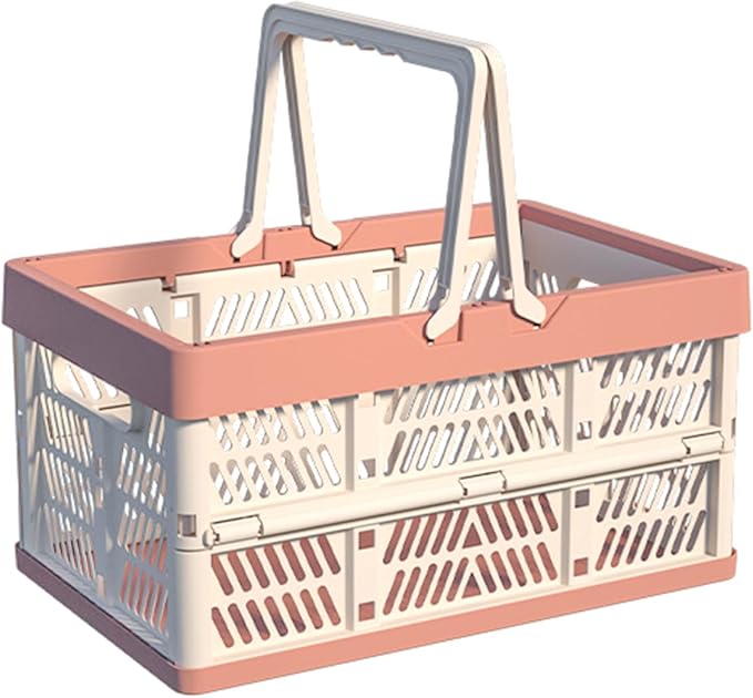 Collapsible Plastic Storage Crate - 20L Folding Organizer Basket Portable Stacking Storage Crate Bin with Handle, for Camping