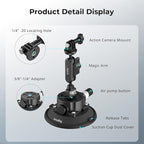 SMALLRIG 4.5" Suction Cup Mount with Ball Head Magic Arm, Camera Mount for DJI Osmo Action 5 Pro/4, for Insta360 x5, for Gopro 13/12,on Car Windshield or Window, Compatible with Action Cameras-5855