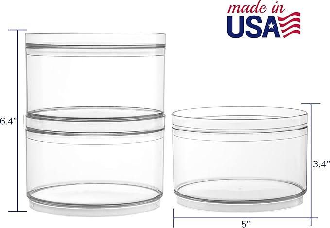 STORi Bella Stackable Clear Plastic Container (Set of 3) Round Vanity Storage Organizers with Lids for Hair Accessories & Bea