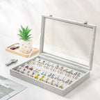 Coward Earring Organizer Tray Box, Grey Beige Velvet Earring Jewelry Display Storage Tray Case with Transparent Glass Lid for