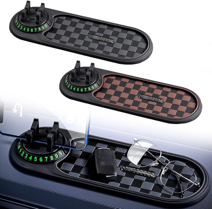 Multifunction Car Anti-Slip Mat, 2026 New Rotatable Anti Skid Car Dashboard Pad with Temporary Parking Numbe, Universal Car P