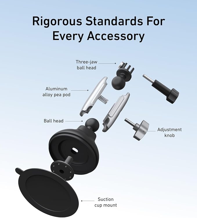 TELESIN Aluminum Suction Cup Car Mount Windshield Window Dashboard Holder with Phone Clip for GoPro Max Mini Hero 13 12 11 10 9 Insta360 X4 X5 DJI Action 4 5pro 6 OSMO 360 Nano iPhone Android AKASO
