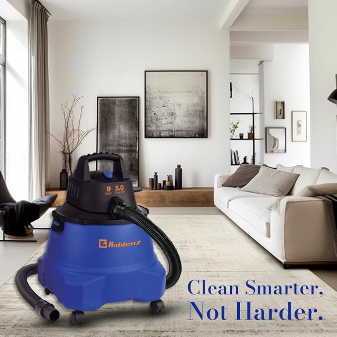 Koblenz Wet Dry Vacuum Cleaner, 9.0 Gallon Tank, 5.0 HP Powerful Vacuum for Dry and Wet Messes, Vacuum Cleaner and Blower, Ac