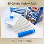 35 Pack Vacuum Storage Bags with Hand Pump, Compression Space Saver for Comforter, Bedding, Blanket Storage, Vacuum Seal Bags