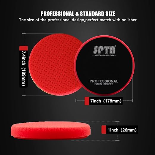 Red T10 Ultra-Fine Finishing Foam Polishing Pad, SPTA 1Pc 7.5 Inch Face for 7 Inch 180mm Backing Plate Compound Buffing Sponge Pads for Car Buffer Polisher Compounding, Polishing and Waxing -FPTSS7R