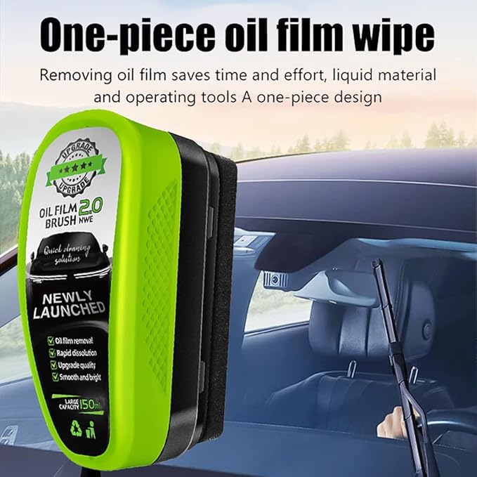 Home & Car Glass Cleaner, 2026 New Oil Film Brush 2.0, High Performance Automotive Oil Film Cleaning Brush with Reusable Foam