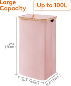 Lifewit 100L Laundry Basket with Lid, Clothes Hampers for Laundry with Bamboo Handles and 1 Removable Bag, Large Foldable Lau
