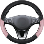 Black & Pink Car Steering Wheel Cover, Microfiber, Leather Patchwork, Universal 14.5-15 Inch Leather Anti-Slip Breathable Aut