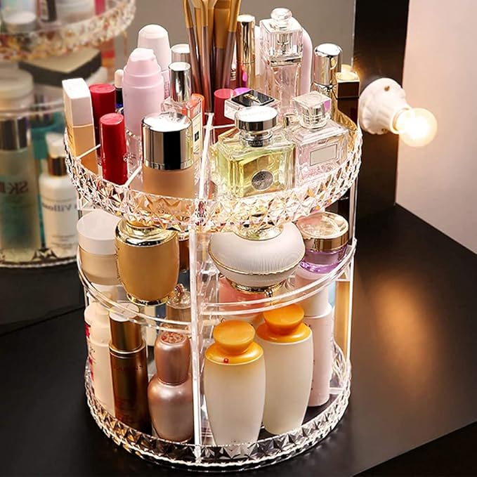 Makeup Organizer Rotating 360 Degree Crystal Jewelry Cosmetic Perfume Display Box Desktop Lipstick Organizer